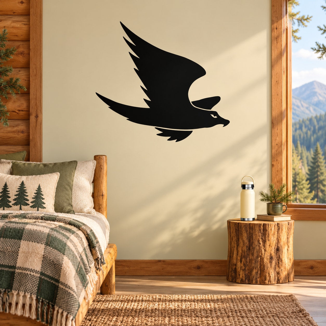 Black eagle swooping vinyl decal with spread wings silhouette