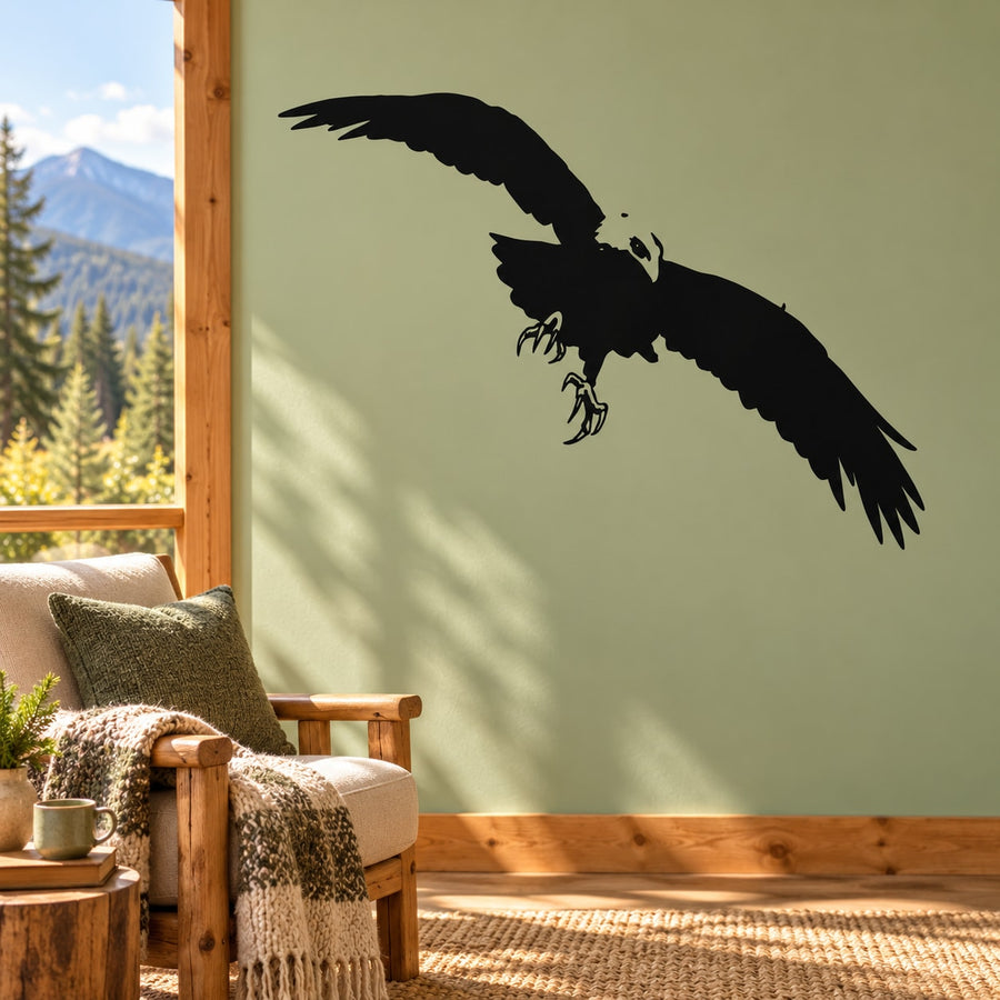 Black tilted eagle wall decal silhouette