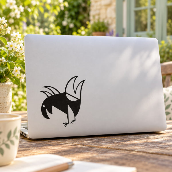 Black feathered bird decal sticker, stylized bird silhouette