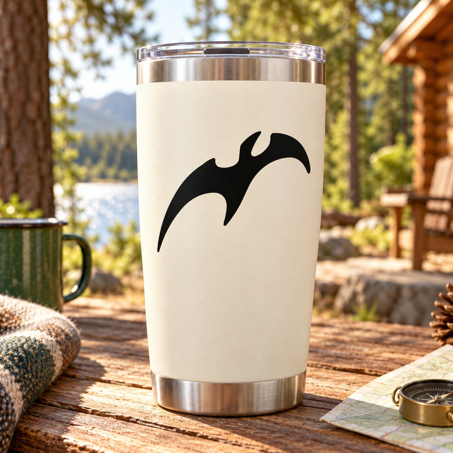 Blade Hawk decal featuring a black hawk silhouette on a light tumbler