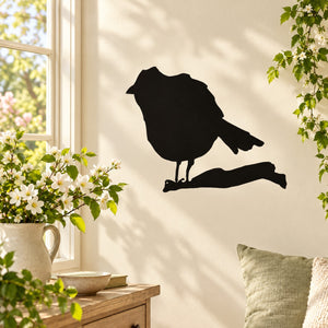 Black perched cuckoo bird wall decal silhouette