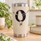 Hummingbird decal on a stainless steel tumbler, black bird graphic on a light background