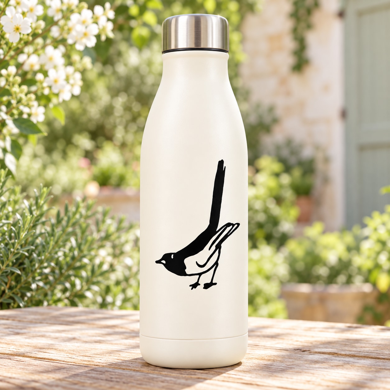 Cardinal bird decal sticker for water bottle, black and white design