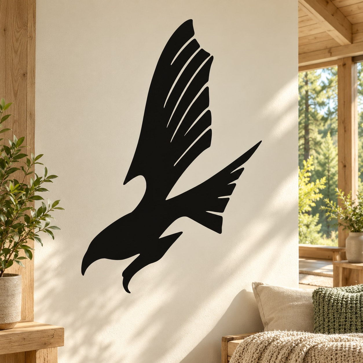 Abstract falcon silhouette wall decal in black