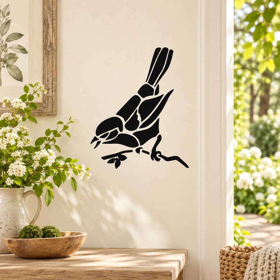 Black bird-on-branch wall decal silhouette