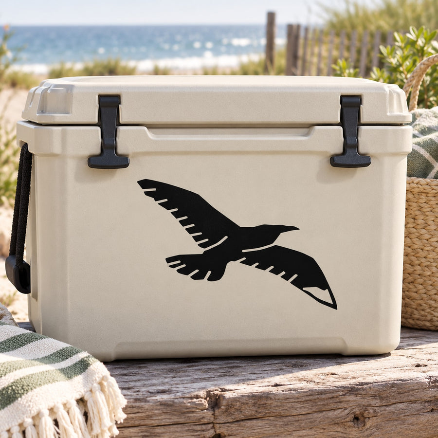 Black bird coasting decal on white cooler