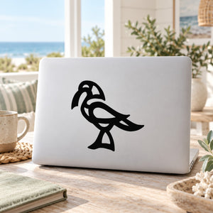 Geometric shore bird decal sticker, black bird silhouette on light backing