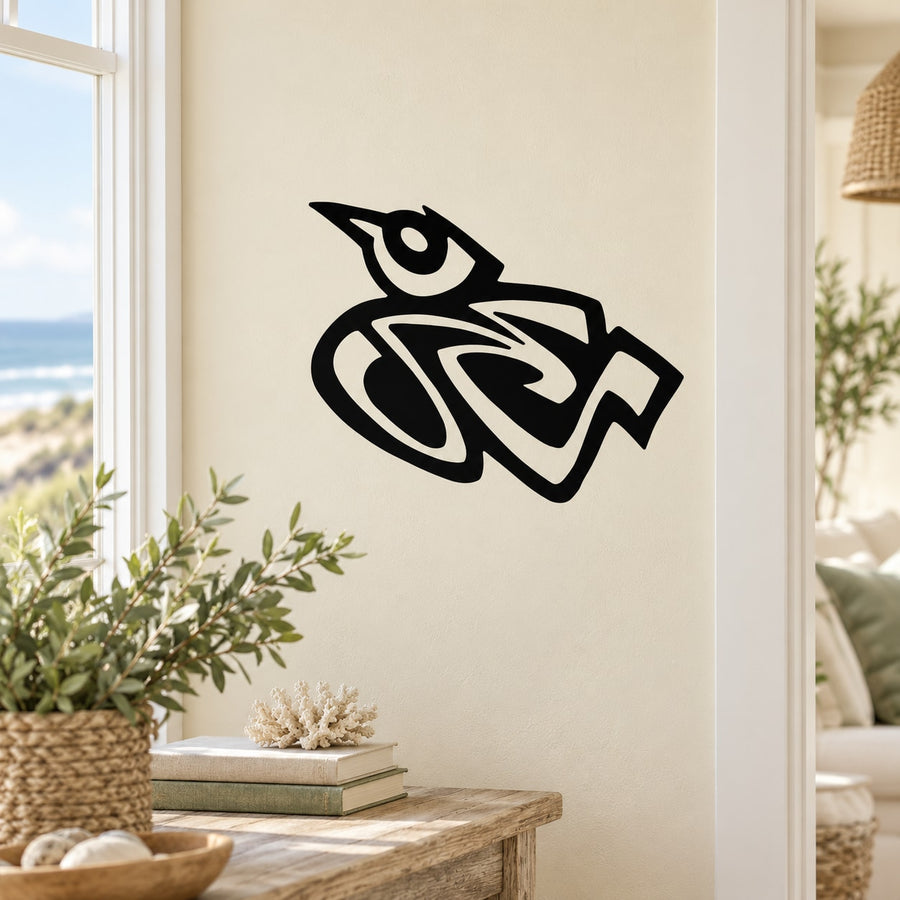 Native shore bird decal, black stylized bird graphic sticker