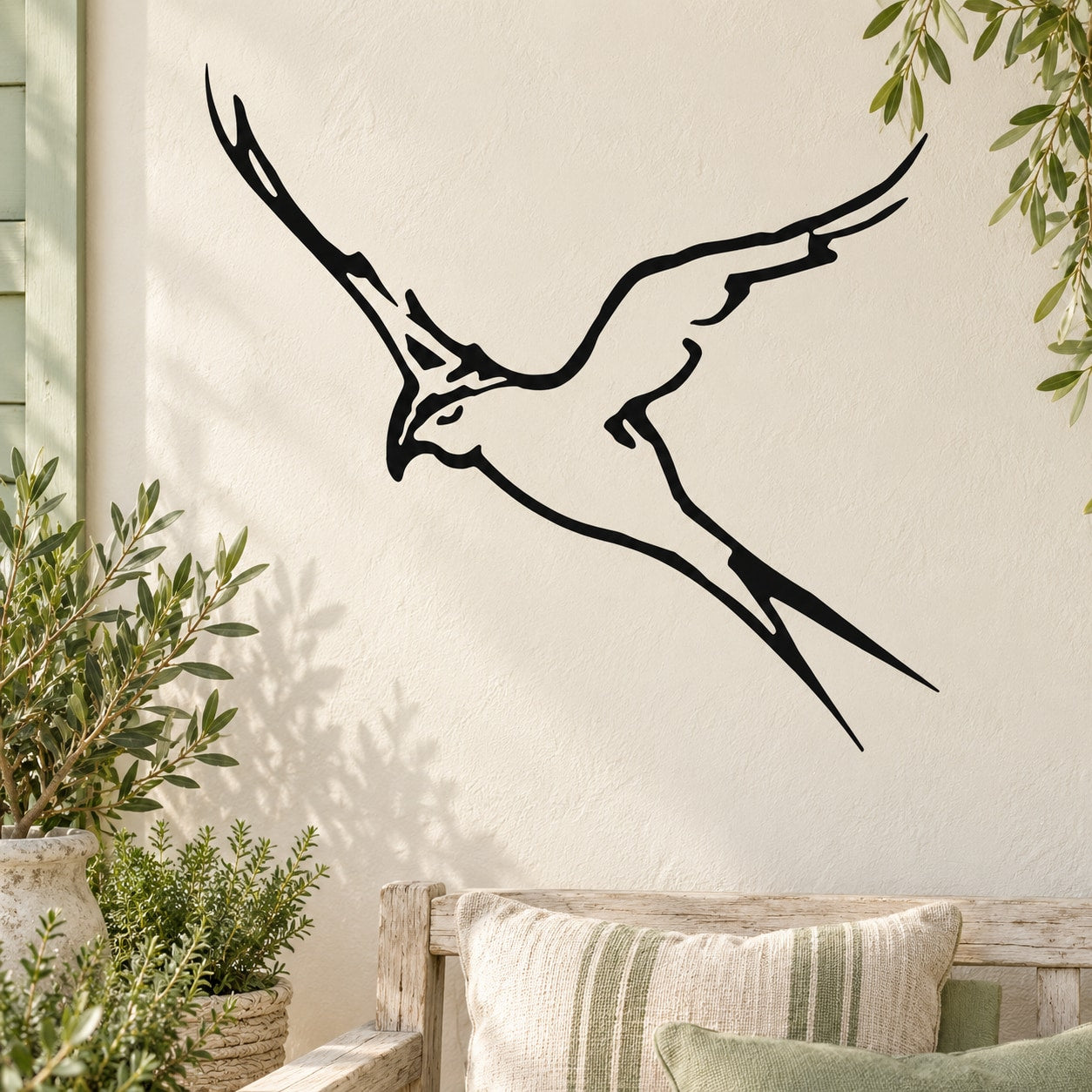 Black swallow bird wall decal, flying line-art design