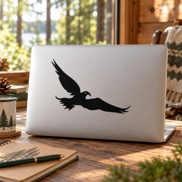 Hawk silhouette decal, black bird graphic on a laptop lid