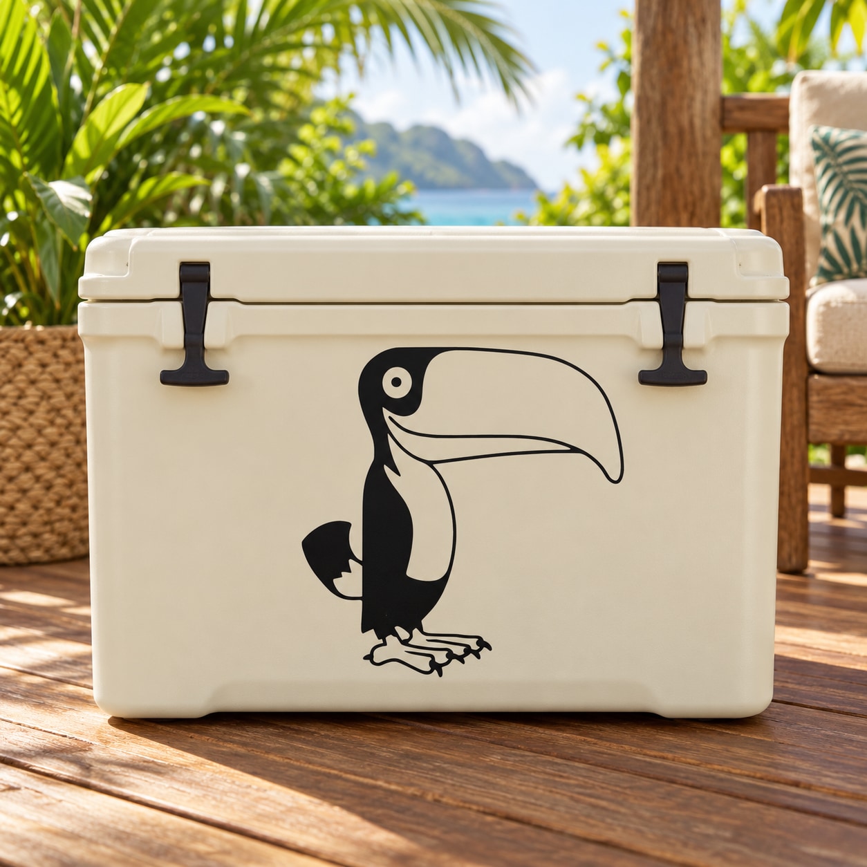Toucan decal with black tropical bird graphic, simple outline design