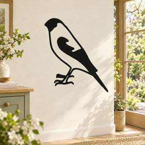 Black finch bird wall decal with raised wing and beak silhouette