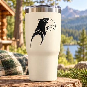 Hawk head vinyl decal in black and white for cups and tumblers