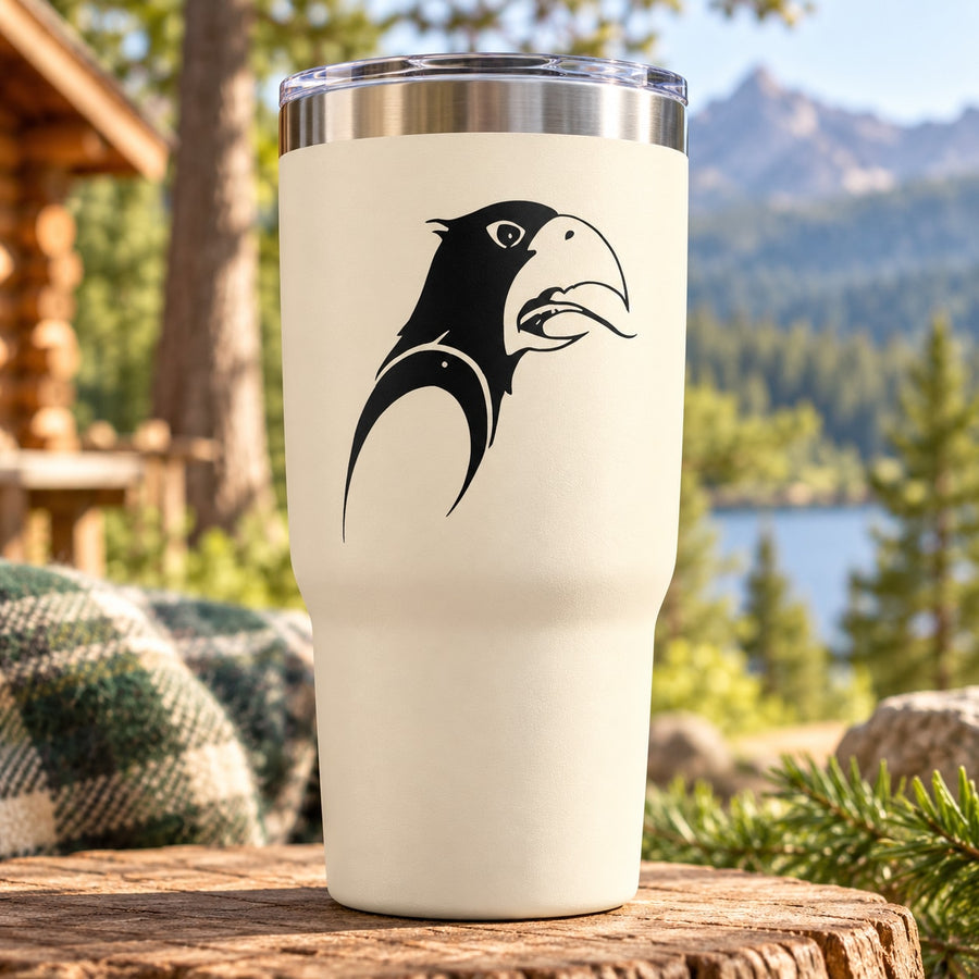 Hawk head vinyl decal in black and white for cups and tumblers