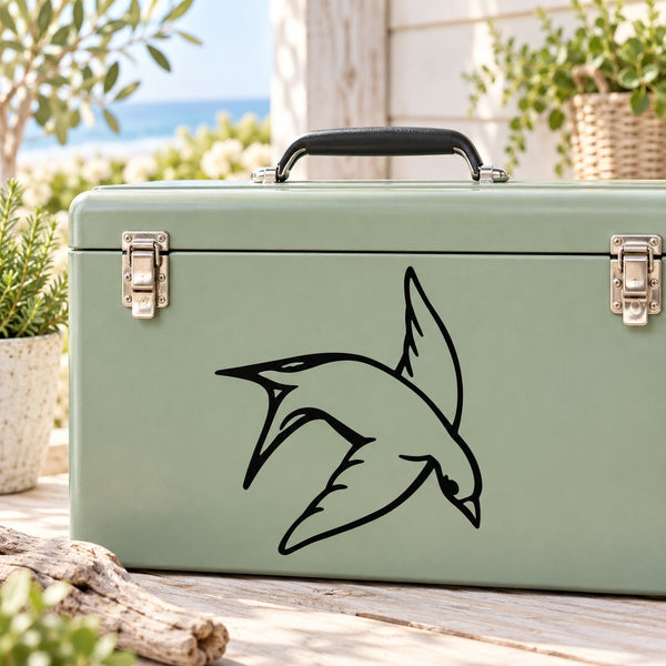 Black flying swallow decal on light green rectangular case