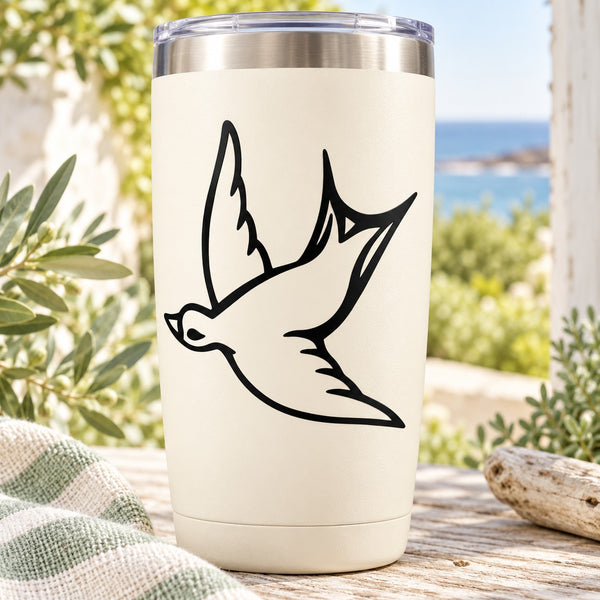 Black swallow bird decal with flying wing outline