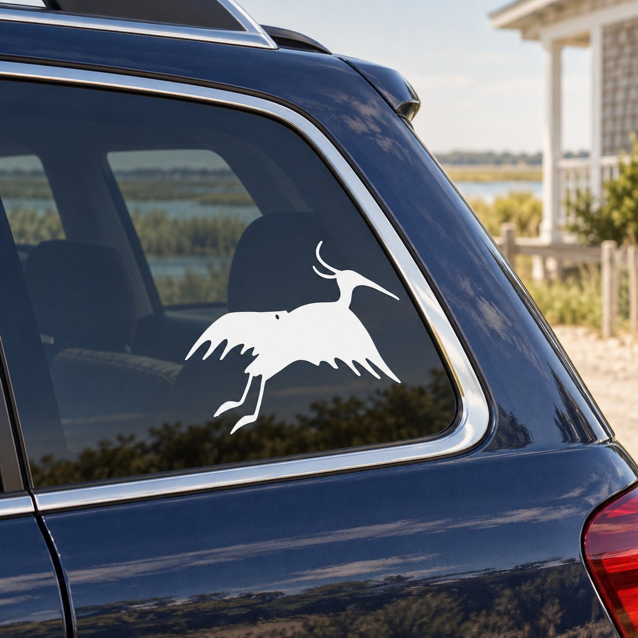 White flying egret silhouette car decal sticker