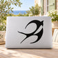 Winged swallow decal with black bird silhouette on light background