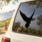 Black dove silhouette decal with olive branch on car window