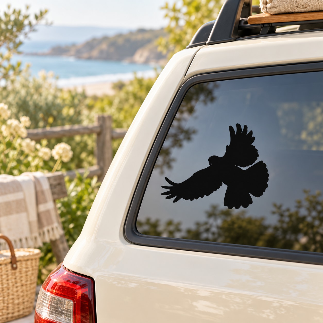 Black soaring dove decal for car window
