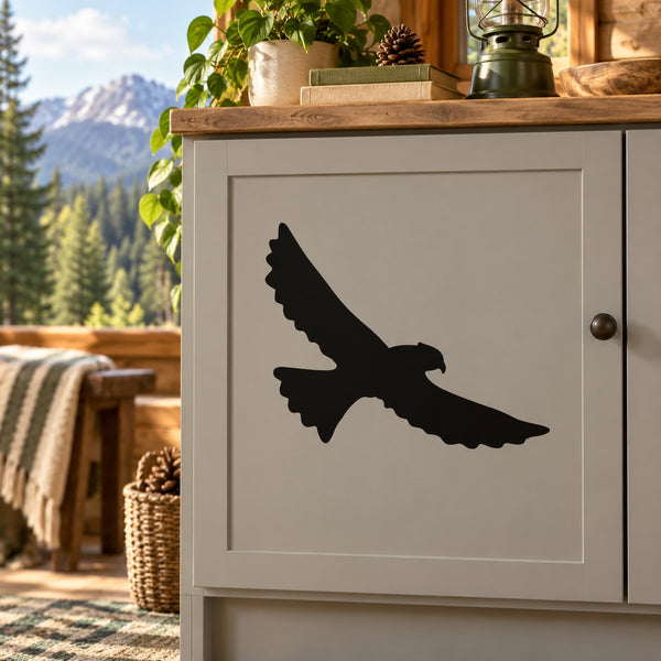 Black eagle soaring silhouette wall decal with rectangular border