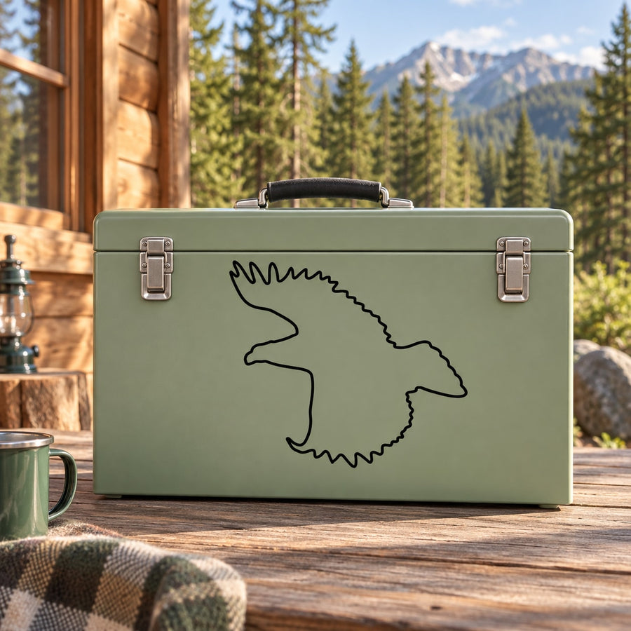 Eagle outline decal in black on a light green surface