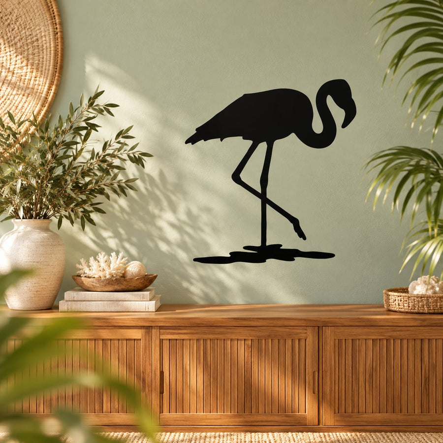 Black flamingo head tucked wall decal silhouette