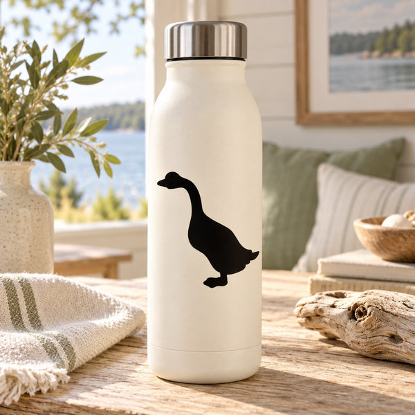 Black goose silhouette decal for bottle, featuring a standing goose profile