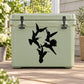 Black hummingbird group decal on a light green cooler