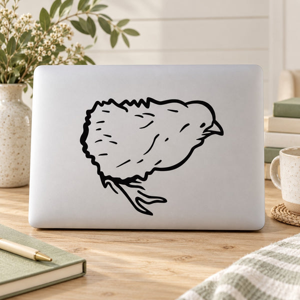 Fluffy baby chick vinyl decal with black outline illustration