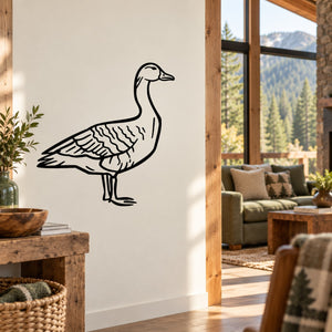 Atlantic goose wall decal, black outline line drawing on light wall