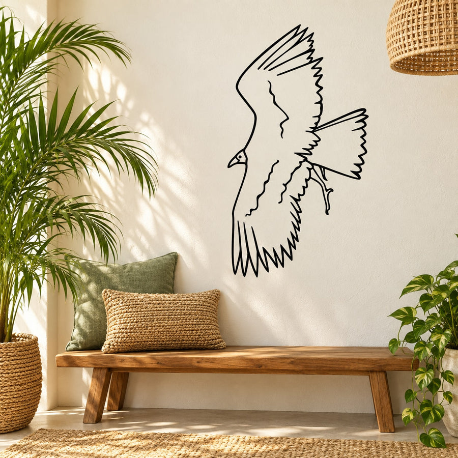 Bird decal with wide stretched wings, black outline