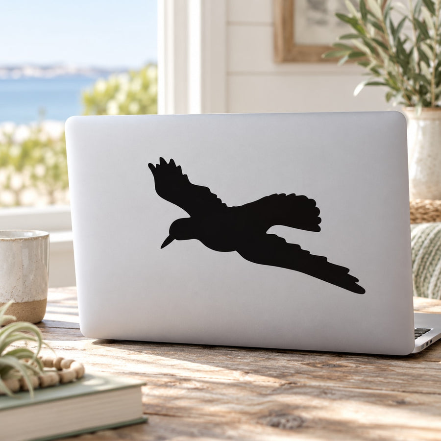 Shore bird pecking decal in black silhouette