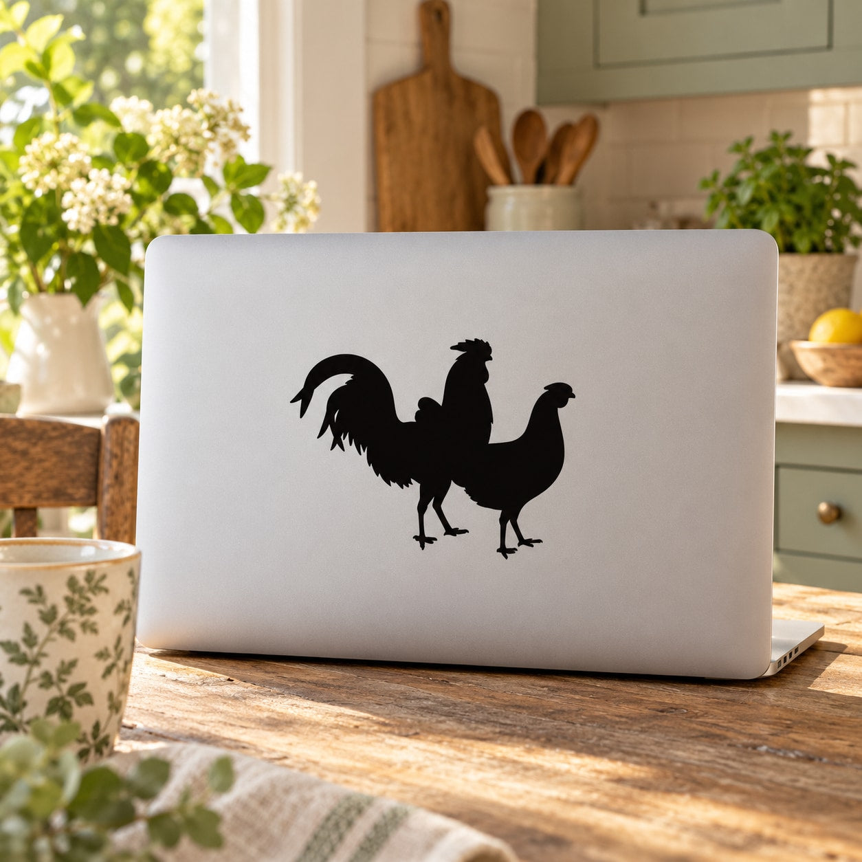 Black rooster and hen wall decal silhouette