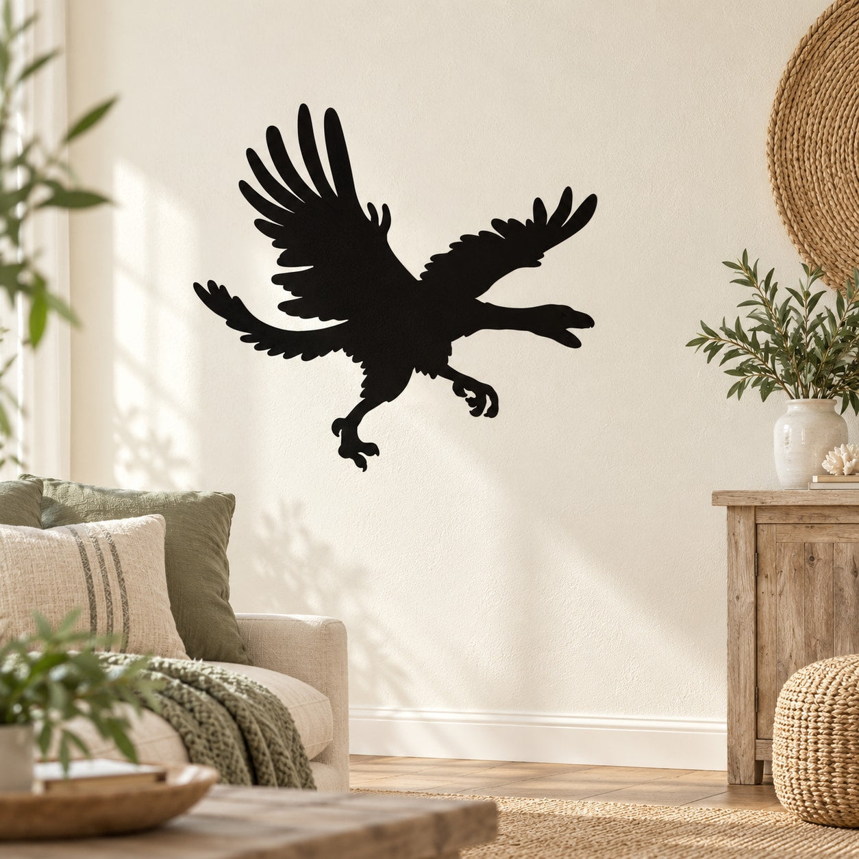 Flying roc bird wall decal, black silhouette in flight