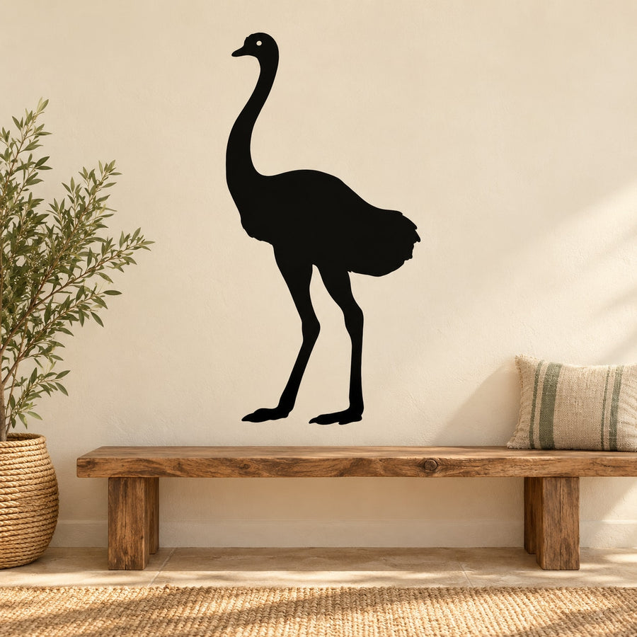 Ostrich silhouette wall decal, black outline figure with long neck and legs