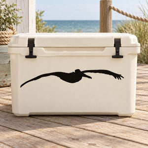 Pelican vinyl decal with black flying bird silhouette