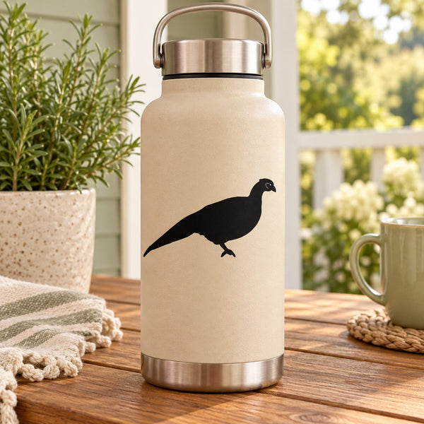 Black pheasant silhouette decal for outdoor bottles, featuring a perched bird design