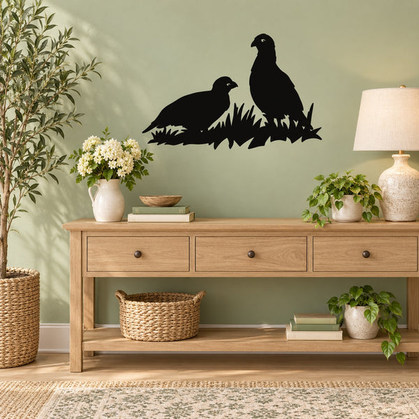 Quail and grass silhouette wall decal with black bird design