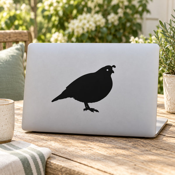 Chubby quail decal sticker with black bird silhouette on light backing
