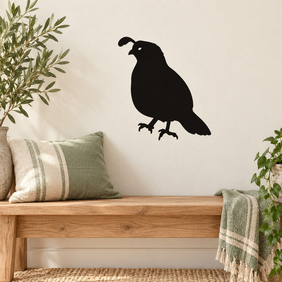 Quail wall decal, black perched quail silhouette