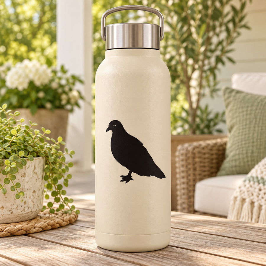 Pigeon decal with black standing pigeon silhouette
