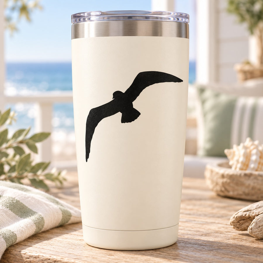 Flying seagull decal for tumbler, black bird on white vinyl sticker