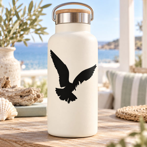 Seagull vinyl decal with black bird silhouette on a light surface
