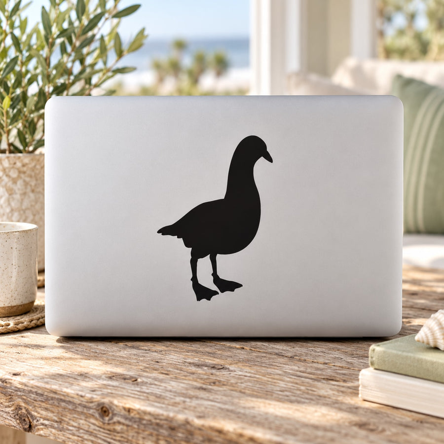 Standing bird silhouette decal, black on light background rectangle