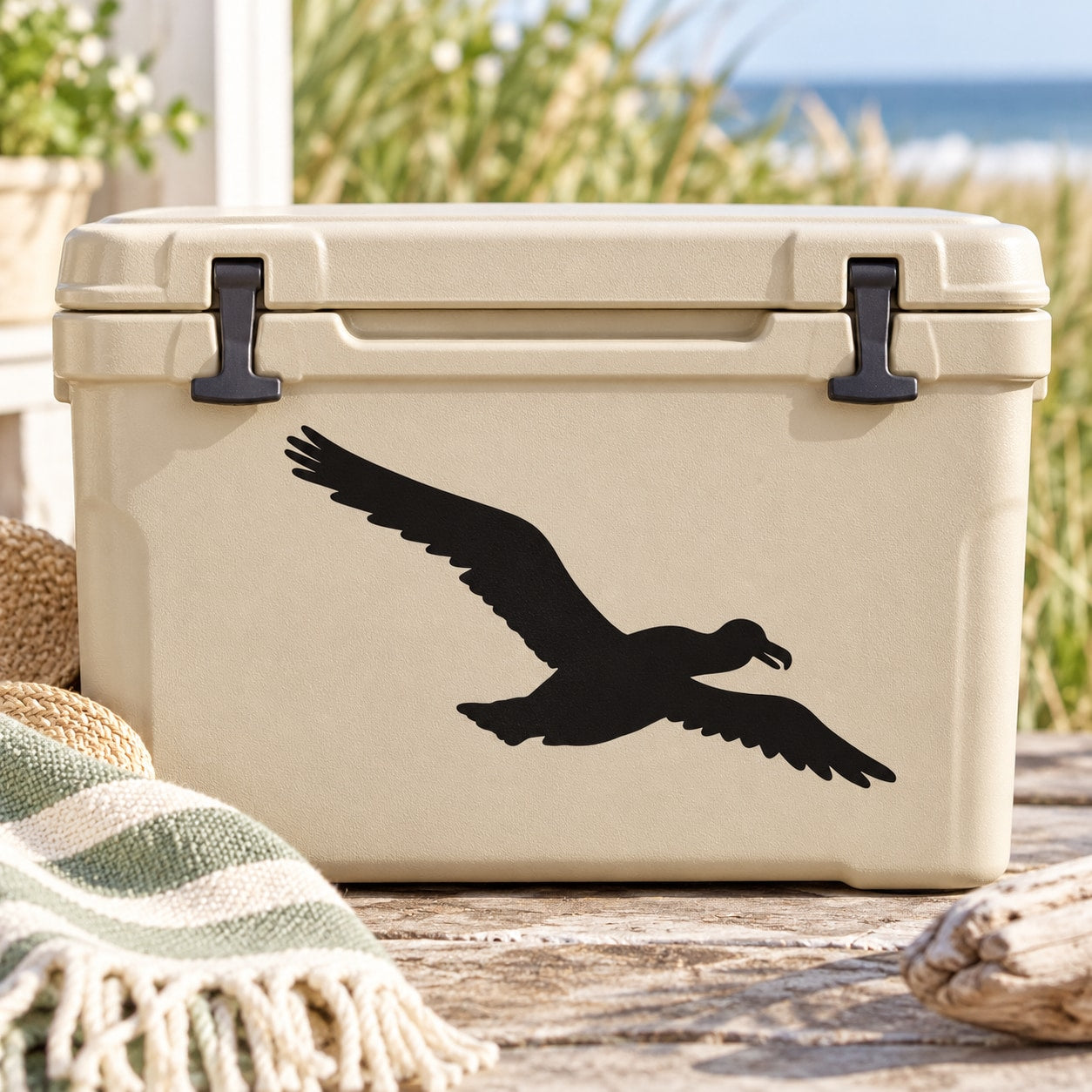 Bird crouching decal, black silhouette for cooler