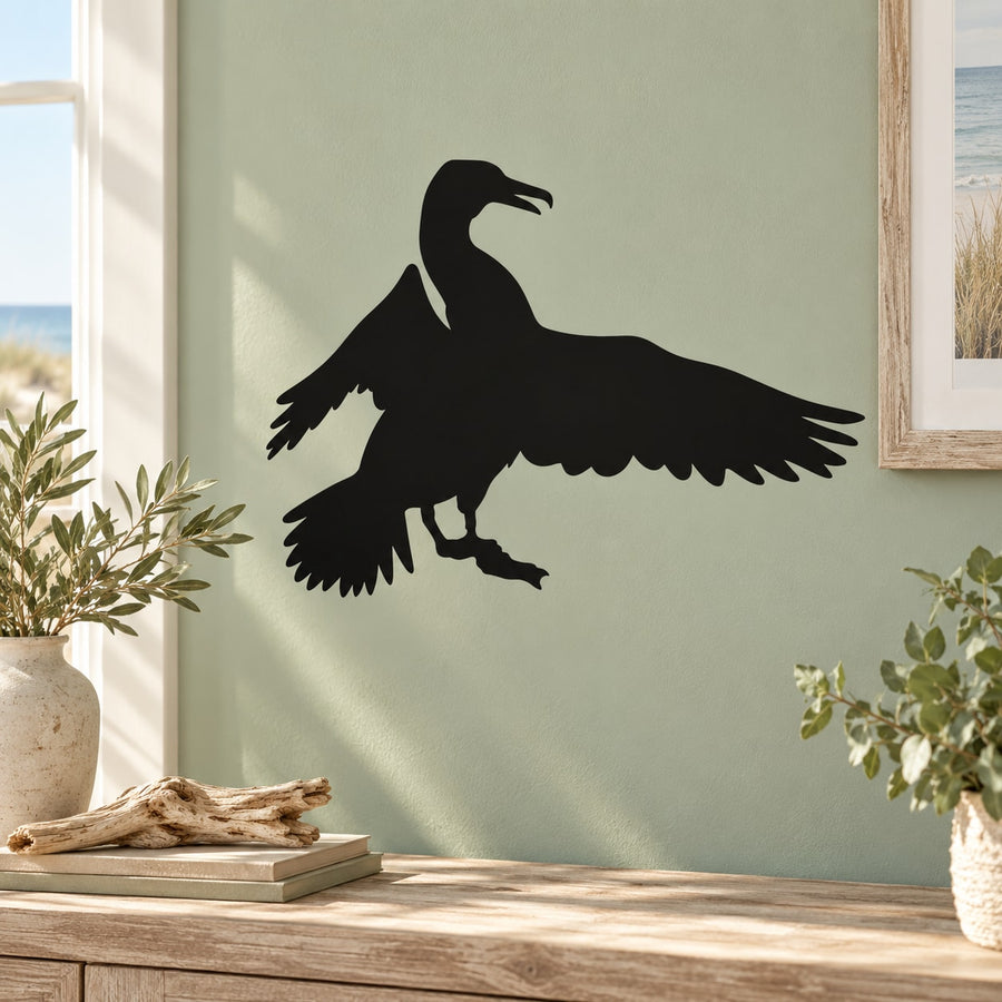 Black seagull standing wings flapped wall decal silhouette