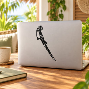 Looking parrot decal: black bird silhouette sticker on light surface