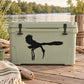 Black flying stork silhouette decal on a light-colored cooler lid