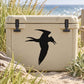 Flying tern bird decal with black silhouette on beige surface